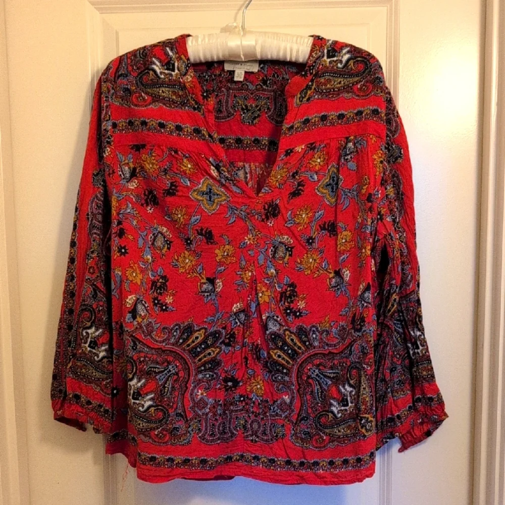 Lucky Brand Paisley Split Neck Blouse, 100% Modal - Picture 1 of 11